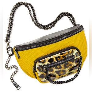 Steve Madden Black & Yellow Animal Print 2 Way Convertible Belt Bag